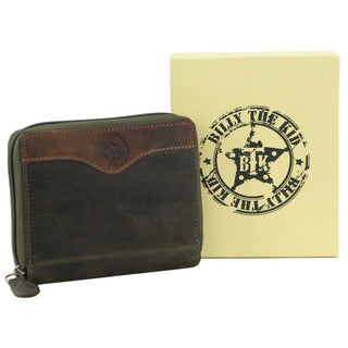Billy The Kid Mens Olive Leather Zip Wallet