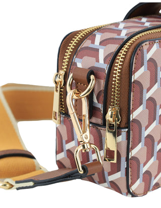 Milleni Ladies Fashion Geometric Crossbody Bag with Webbing Strap in Brown