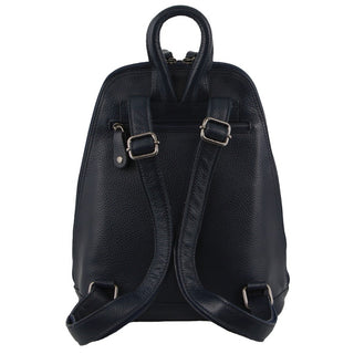 Milleni Ladies Leather Twin Zip Backpack  in Navy
