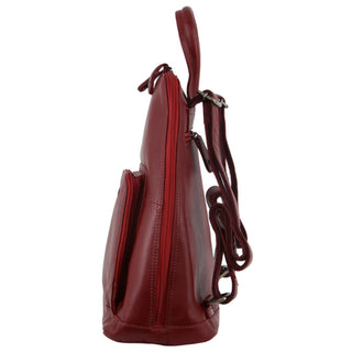 Milleni Ladies Leather Twin Zip Backpack in Red