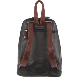 Milleni Ladies Leather Twin Zip Backpack Black-Chestnut