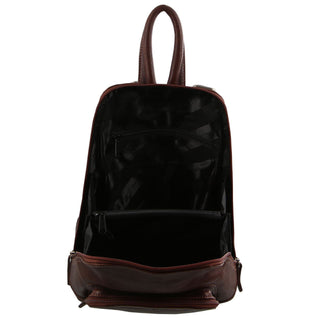 Milleni Ladies Leather Twin Zip Backpack  in Chestnut