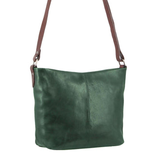 Milleni Ladies Nappa Leather Crossbody Bag in Emerald-Chestnut