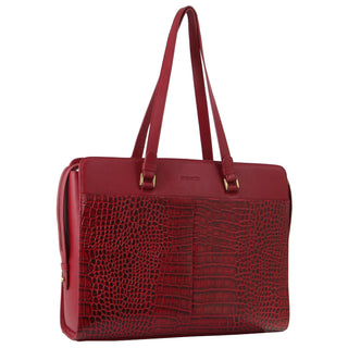 Pierre Cardin Croc-Embossed Leather Business Computer Bag in Red