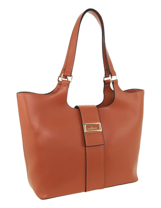 Tote Bag Tan / Vegan Leather PC 4035 TAN Milleni Ladies Vegan Leather Fashion Caryall Tote Bag in Tan