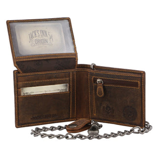Jack's Inn Spade Mens Leather Tri-Fold Wallet with Detachable Chain