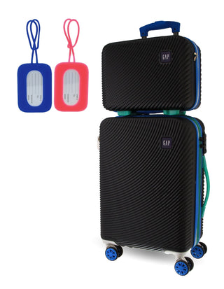 Hard Shell Luggage GAP 31CB BLACK+MT018 GAP CABIN Black Hard Shell with Mini Beauty Case Set + Assorted Leather Tag