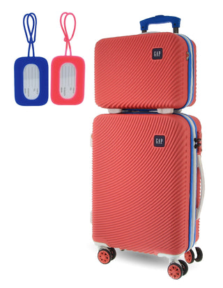 Hard Shell Luggage GAP 31CB CORAL+MT018 GAP CABIN Coral Hard Shell with Mini Beauty Case Set+ Assorted Leather Tag