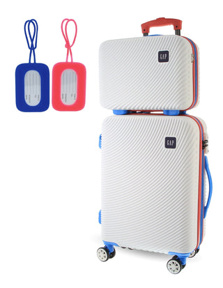 Hard Shell Luggage GAP 31CB WHITE+MT018 GAP CABIN White Hard Shell with Mini Beauty Case Set+ Assorted Leather Tag