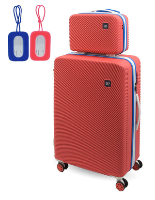 Hard Shell Luggage GAP 31LB CORAL+MT018 GAP LARGE Coral Hard Shell with Mini Beauty Case Set+ Assorted Leather Tag