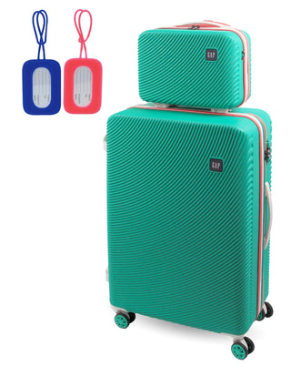 Hard Shell Luggage GAP 31LB TURQ+MT018 GAP LARGE Turq Hard Shell with Mini Beauty Case Set+ Assorted Leather Tag