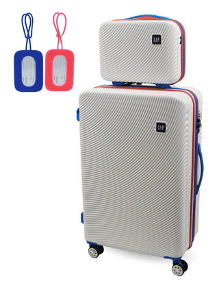 Hard Shell Luggage GAP 31LB WHITE+MT018 GAP LARGE White Hard Shell with Mini Beauty Case Set + Assorted Leather Tag