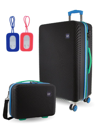 Hard Shell Luggage GAP 31MB BLACK+MT018 GAP MEDIUM Black Hard Shell with Mini Beauty Case Set + Assorted Leather Tag