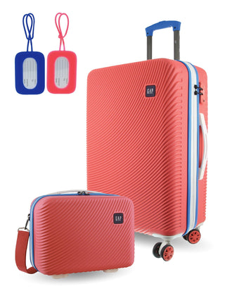 Hard Shell Luggage GAP 31MB CORAL+MT018 GAP MEDIUM Coral Hard Shell with Mini Beauty Case Set+ Assorted Leather Tag