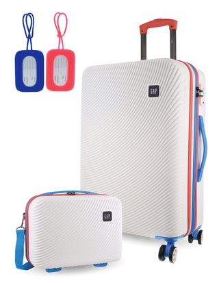 Hard Shell Luggage GAP 31MB WHITE+MT018 GAP MEDIUM White Hard Shell with Mini Beauty Case Set + Assorted Leather Tag