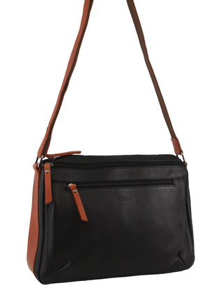 Crossbody Bag Black-Cognac / Leather NL 9426 BLK-COGNAC Milleni Ladies Nappa Leather Cross-Body Bag in Black-Cognac