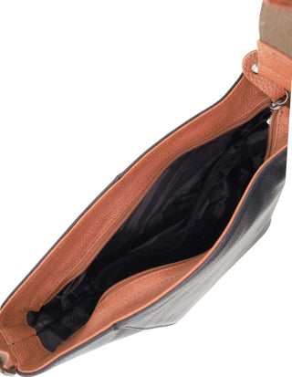 Crossbody Bag Black-Cognac / Leather NL 9801 BLK-COGN Milleni Ladies Nappa Leather Crossbody Bag in Black-Cognac