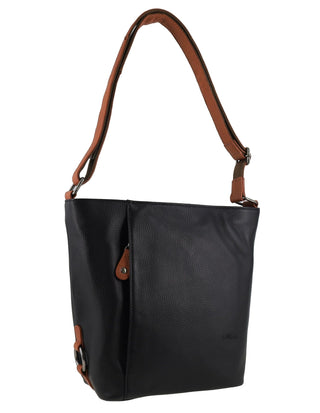 Crossbody Bag Black-Cognac / Leather NL 9801 BLK-COGN Milleni Ladies Nappa Leather Crossbody Bag in Black-Cognac