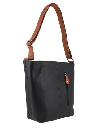 Crossbody Bag Black-Cognac / Leather NL 9801 BLK-COGN Milleni Ladies Nappa Leather Crossbody Bag in Black-Cognac