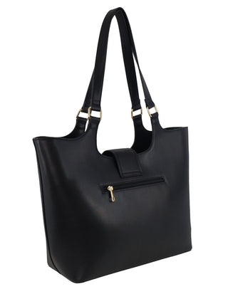 Tote Bag Black / Vegan Leather PV 4035 BLK Milleni Ladies Vegan Leather Fashion Caryall Tote Bag in Black