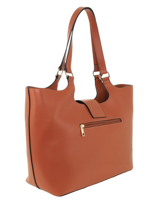 Tote Bag Tan / Vegan Leather PC 4035 TAN Milleni Ladies Vegan Leather Fashion Caryall Tote Bag in Tan