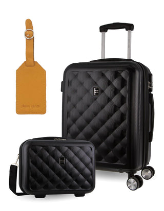 Luggage & Bags PC 3762CB BLACK+PC3761 Pierre Cardin CABIN Black Hard Shell with Mini Beauty Case Set + Assorted Leather Tag