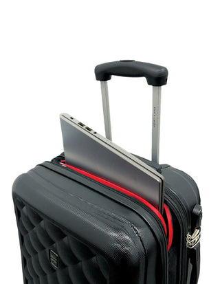 Luggage & Bags PC 3762CB BLACK+PC3761 Pierre Cardin CABIN Black Hard Shell with Mini Beauty Case Set + Assorted Leather Tag