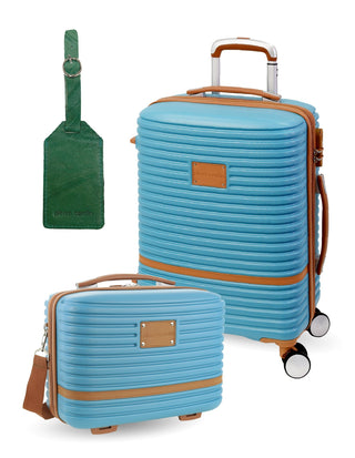 Hard Shell Luggage PC 3937CB BLUE+PC3761 Pierre Cardin CABIN Blue Hard Shell with Mini Beauty Case Set + Assorted Leather Tag