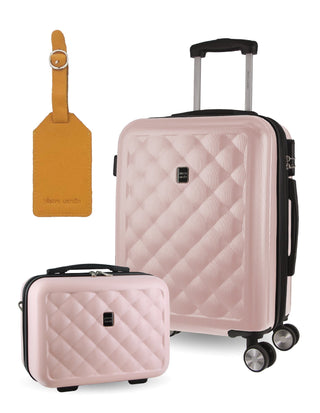 Luggage & Bags PC 3762CB ROSE+PC3761 Pierre Cardin CABIN Rose Hard Shell with Mini Beauty Case Set + Assorted Leather Tag
