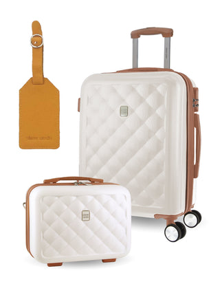 Luggage & Bags PC 3762CB WHITE+PC3761 Pierre Cardin CABIN White Hard Shell with Mini Beauty Case Set + Assorted Leather Tag