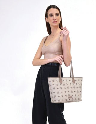 Handbag/Tote Bag Beige / Canvas Print/Leather Trim PC 3846  BEIGE/TAUPE Pierre Cardin Canvas Print/Leather Trim Tote Bag in Beige