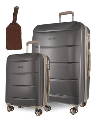 Luggage & Bags PC 3551LC GRAPH+PC3761 Pierre Cardin Graphite Hard LARGE and CABIN Bundle 2-Piece Set + Assorted Luggage Tag