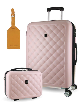 Luggage & Bags PC 3762LB ROSE+PC3761 Pierre Cardin LARGE Rose Hard Shell with Mini Beauty Case Set + Assorted Leather Tag