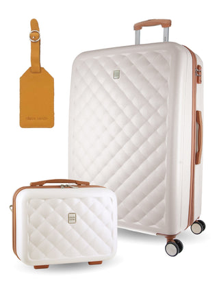 Luggage & Bags PC 3762LB WHITE+PC3761 Pierre Cardin LARGE White Hard Shell with Mini Beauty Case Set + Assorted Leather Tag