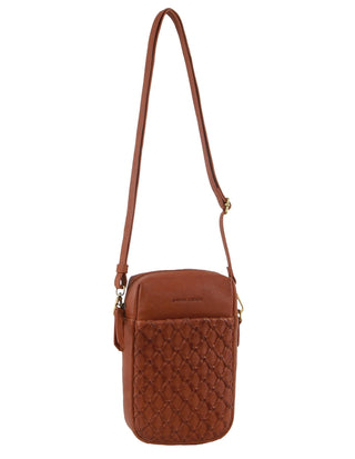 Crossbody bag Tan / Leather PC 3686 TAN Pierre Cardin Leather Embossed Phone Crossbody Bag in Tan