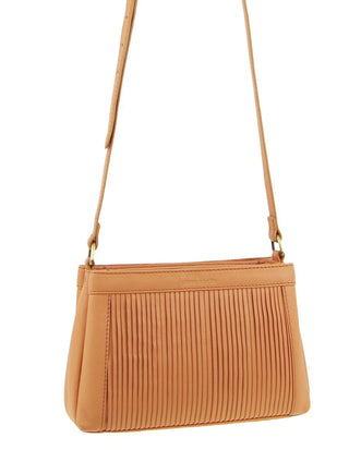 Crossbody bag Apricot / Leather PC 3663 APRICOT Pierre Cardin Leather Pleated Design Crossbody Bag in Apricot