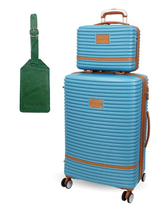 Hard Shell Luggage PC 3937MB BLUE+PC3761 Pierre Cardin MEDIUM Blue Hard Shell with Mini Beauty Case Set + Assorted Leather Tag