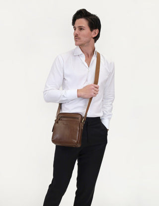 Crossbody Bag Oak / Leather PC 3961 OAK Pierre Cardin Men's Leather Compact Crossbody Bag in Oak
