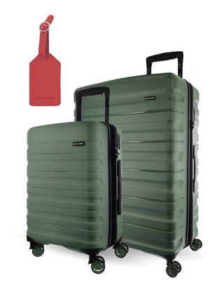 Hard Shell Luggage PC 3941MC MOSS+PC3761 Pierre Cardin Moss Hard Shell MEDIUM and CABIN Bundle 2-Piece Set + Assorted Luggage Tag