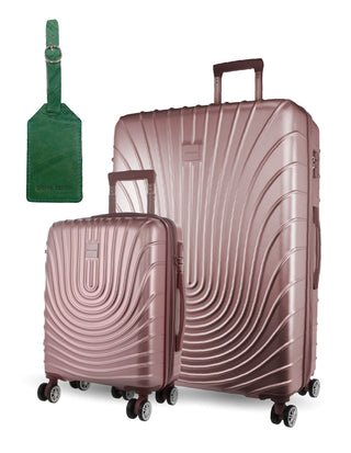 Hard Shell Luggage PC 3248LC ROSE+PC3761 Pierre Cardin  Rose Hard Shell LARGE and CABIN Bundle 2-Piece Set + Assorted Luggage Tag