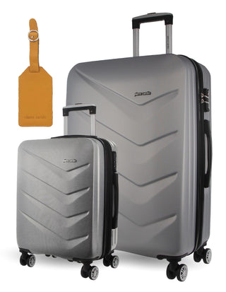 Hard Shell Luggage PC 3249LC SILVER+PC3761 Pierre Cardin Silver Hard Shell LARGE and CABIN Bundle 2-Piece Set + Assorted Luggage Tag