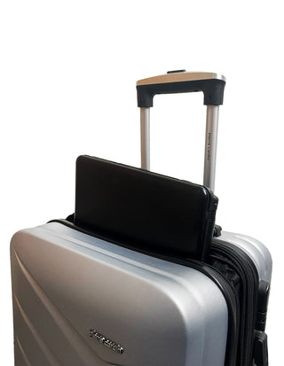 Hard Shell Luggage PC 3249LC SILVER+PC3761 Pierre Cardin Silver Hard Shell LARGE and CABIN Bundle 2-Piece Set + Assorted Luggage Tag