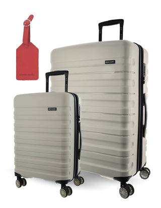 Hard Shell Luggage PC 3941LC SNOW+PC3761 Pierre Cardin Snow Hard Shell LARGE and CABIN Bundle 2-Piece Set + Assorted Luggage Tag