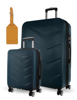 Hard Shell Luggage PC 3249LC TEAL+PC3761 Pierre Cardin Teal Hard Shell LARGE and CABIN Bundle 2-Piece Set + Assorted Luggage Tag