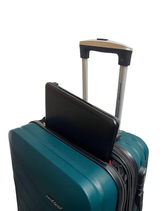 Hard Shell Luggage PC 3249LC TEAL+PC3761 Pierre Cardin Teal Hard Shell LARGE and CABIN Bundle 2-Piece Set + Assorted Luggage Tag