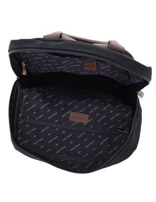 Backpack Black / Vegan Leather/Canvas POL 34 BLK Police Rustic Canvas Backpack in Black