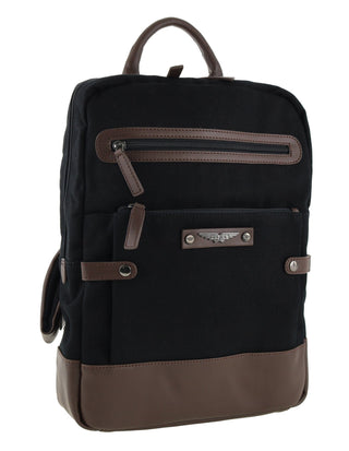 Backpack Black / Vegan Leather/Canvas POL 34 BLK Police Rustic Canvas Backpack in Black