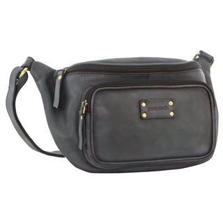 Sling Bag Black / Leather PC 3455 BLK Pierre Cardin Burnished Leather Sling Bag in Black