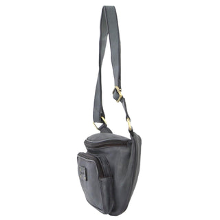 Sling Bag Black / Leather PC 3455 BLK Pierre Cardin Burnished Leather Sling Bag in Black