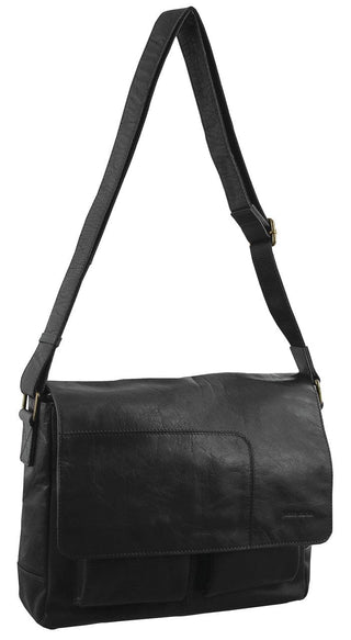 Pierre Cardin Rustic Leather Computer/Messenger Bag in Black